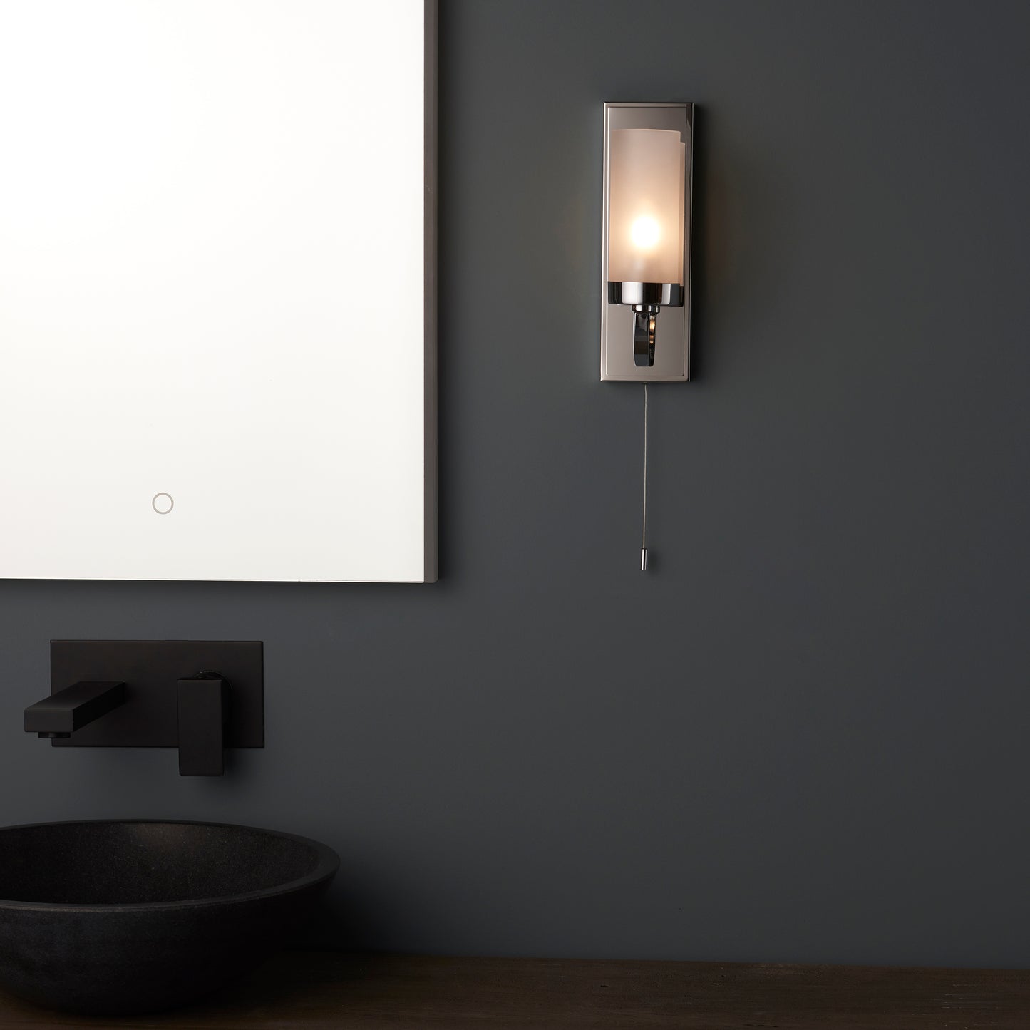 Polished Chrome & Frosted Glass Bathroom Wall Light - ID 11679
