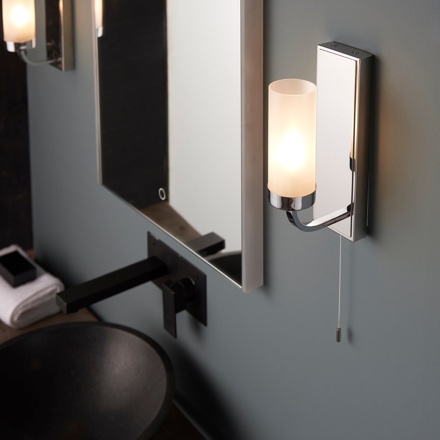 Polished Chrome & Frosted Glass Bathroom Wall Light - ID 11679