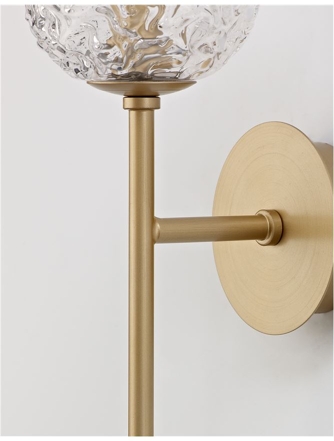 MIRA Clear Structured Glass & Brass Gold Steel Wall Light - ID 10544
