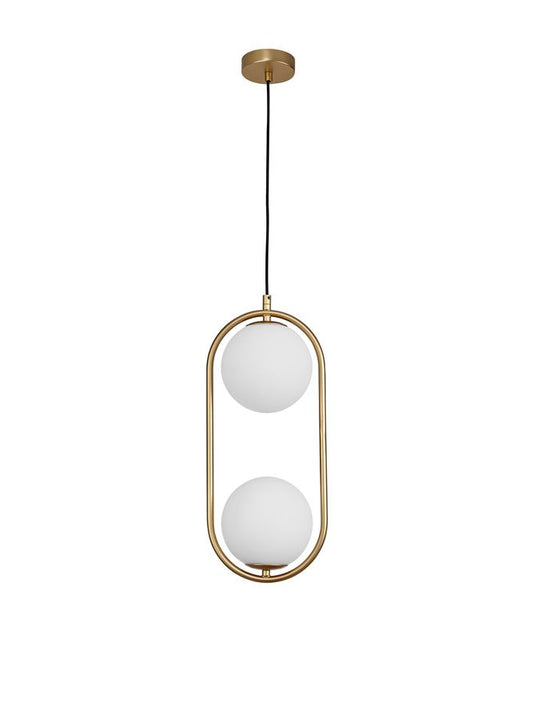 OBI Opal Glass With Brass Gold Metal Twin Light Single Pendant - ID 10555
