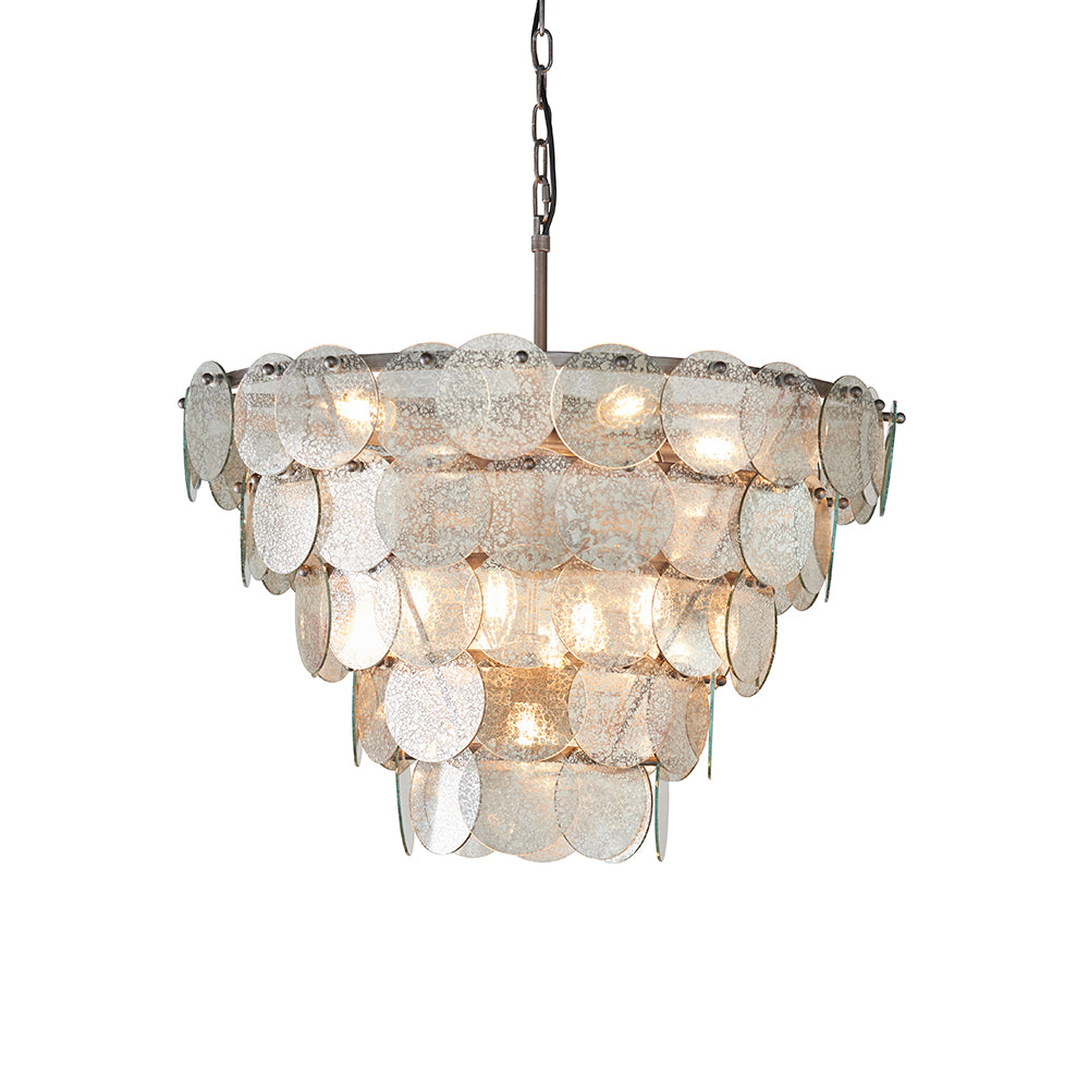 Tiered Chandelier with Mercury Effect Glass & Antique Silver Finish Metalwork - ID 11124