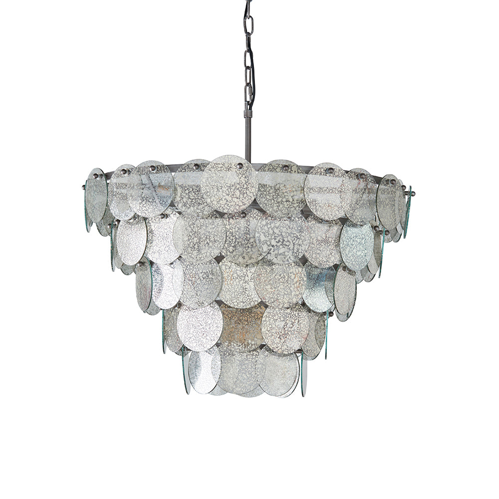 Tiered Chandelier with Mercury Effect Glass & Antique Silver Finish Metalwork - ID 11124