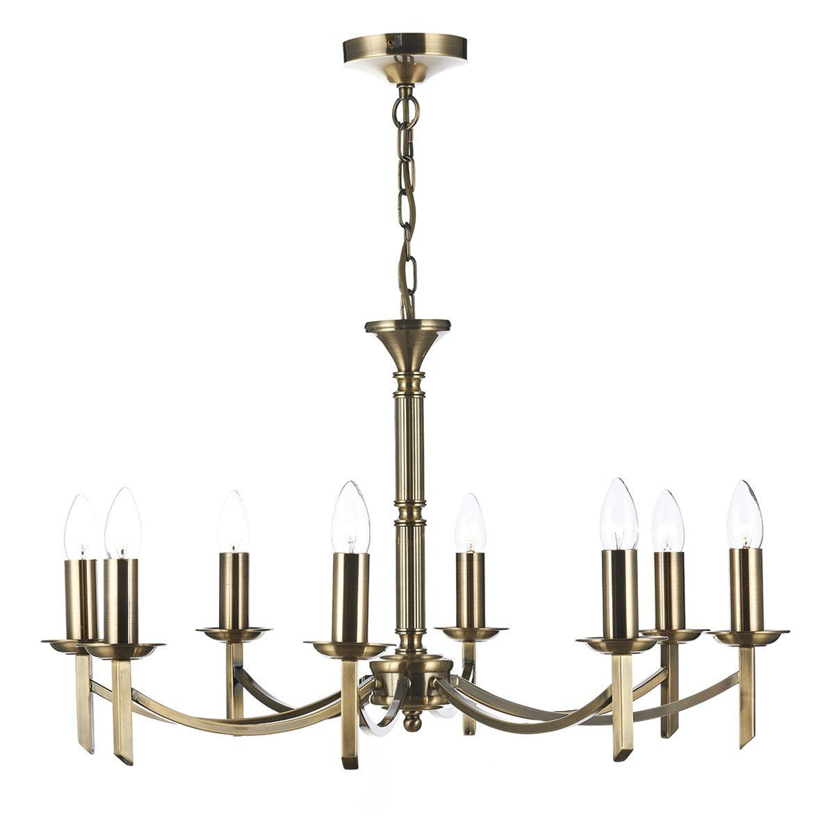 Ambassador Antique Brass 8 Arm Pendant Light - London Lighting - 1