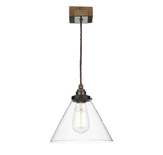 Wooden Style Single Pendant with Clear Glass Shade - ID 10268