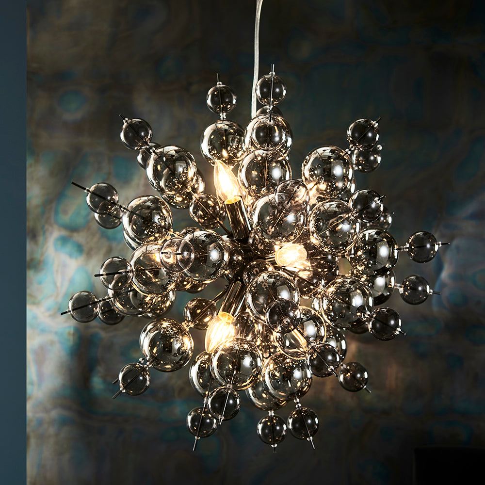 Smoked Mirror & Tinted Glass Chandelier With Black Chrome Metalwork - ID 11121
