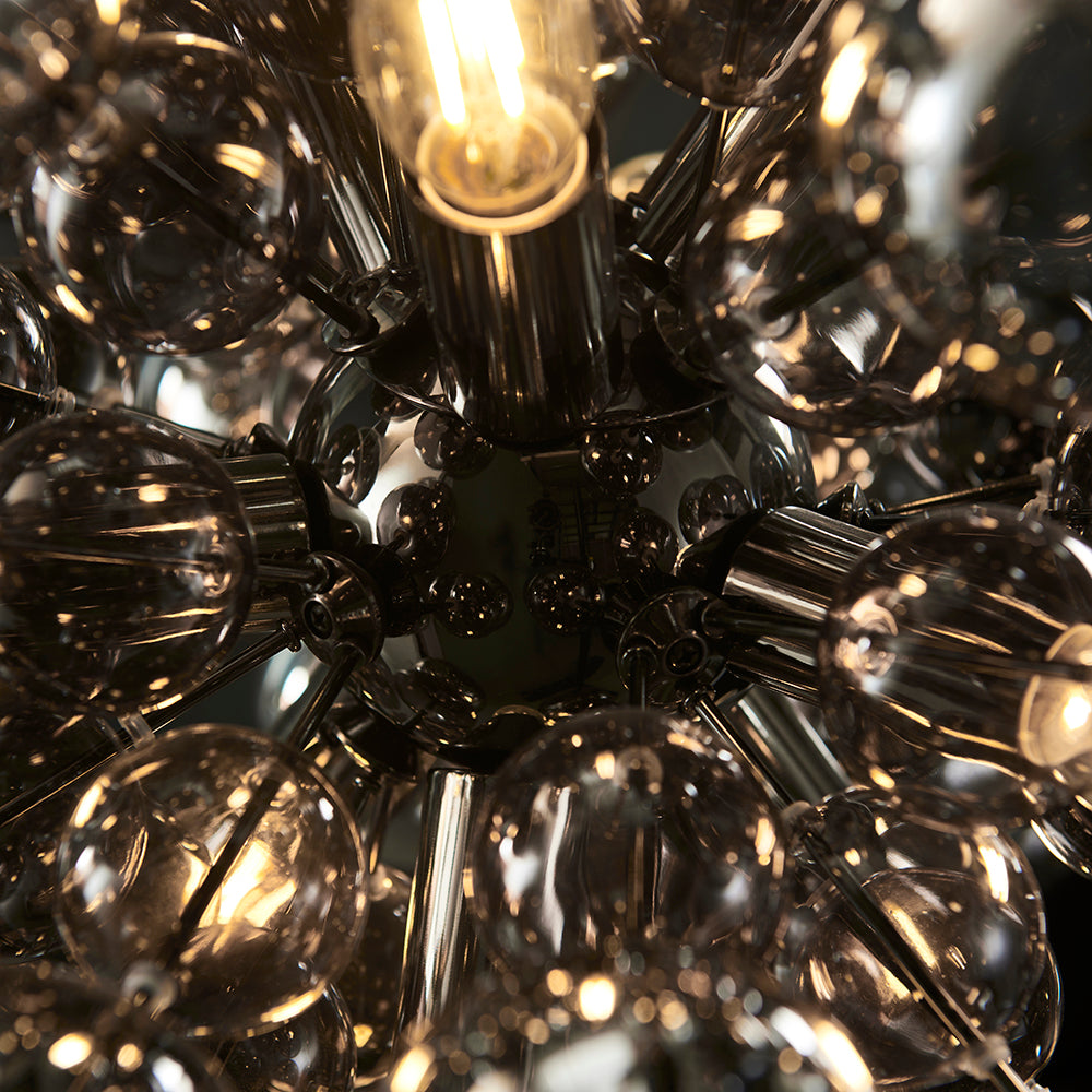 Smoked Mirror & Tinted Glass Chandelier With Black Chrome Metalwork - ID 11121