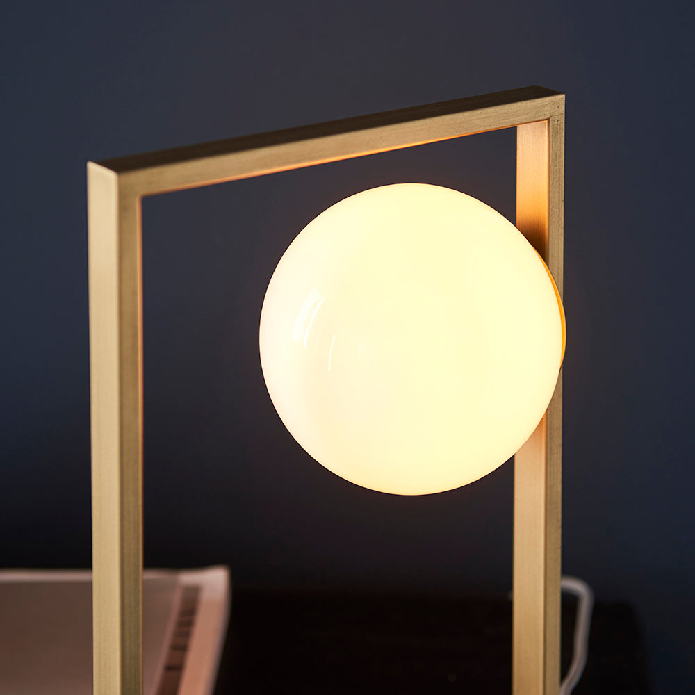 Geometric Brushed Gold & Opal Glass Table Lamp - ID 11115