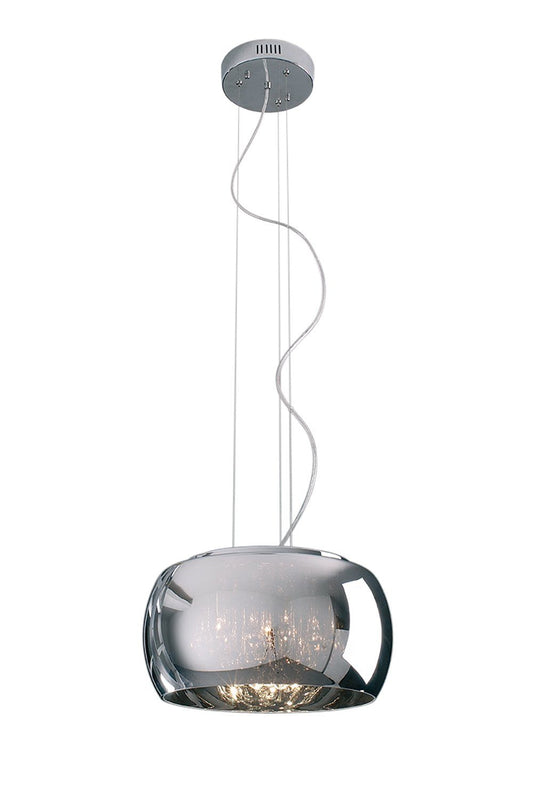 Smoked Glass & Chrome 5 Lamp Suspension Pendant With Glass Beads - ID 6824