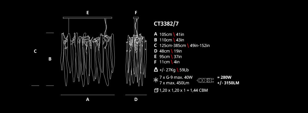 Serip Waterfall 7 Lamp Bespoke Chandelier - London Lighting - 6