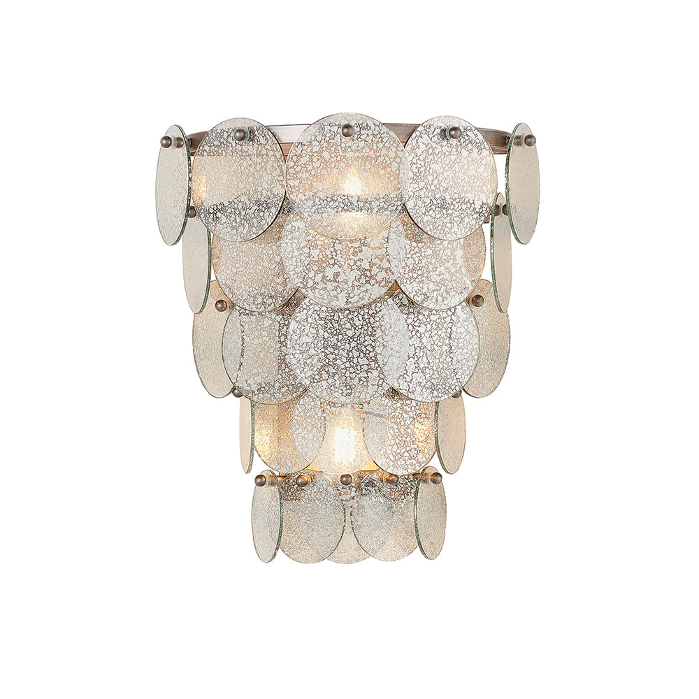 Tiered Wall Light with Mercury Effect Glass & Antique Silver Finish Metalwork - ID 11125