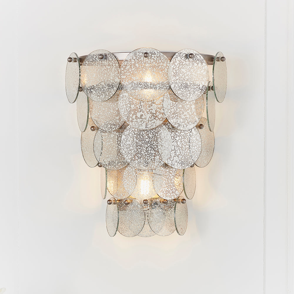 Tiered Wall Light with Mercury Effect Glass & Antique Silver Finish Metalwork - ID 11125