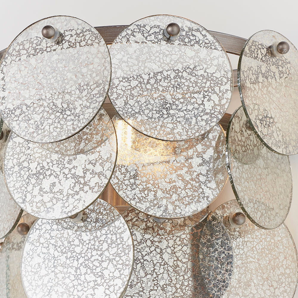 Tiered Wall Light with Mercury Effect Glass & Antique Silver Finish Metalwork - ID 11125