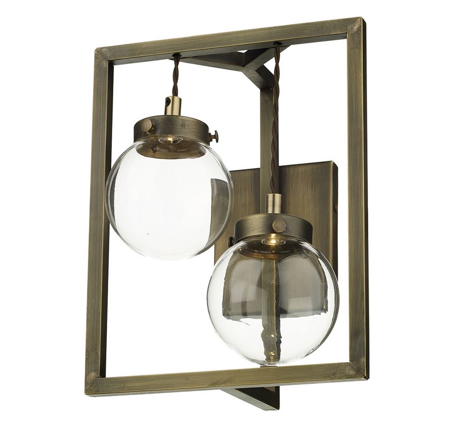 Chiswick Antique Brass 2 Globe Rectangular Frame Wall Light - ID 6961