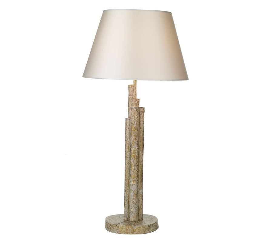 Pagoda Crackle Gold/Cream Bamboo Table Light with Light Grey/White Satin Shade - ID 10178