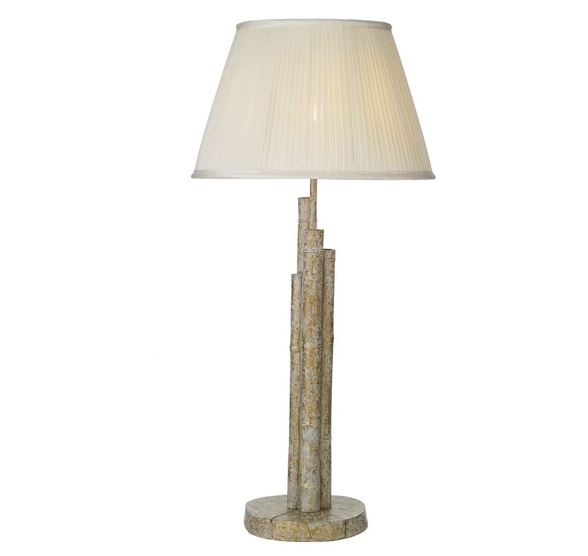 Pagoda Crackle Gold/Cream Bamboo Table Light with Light Grey/White Satin Shade - ID 10178