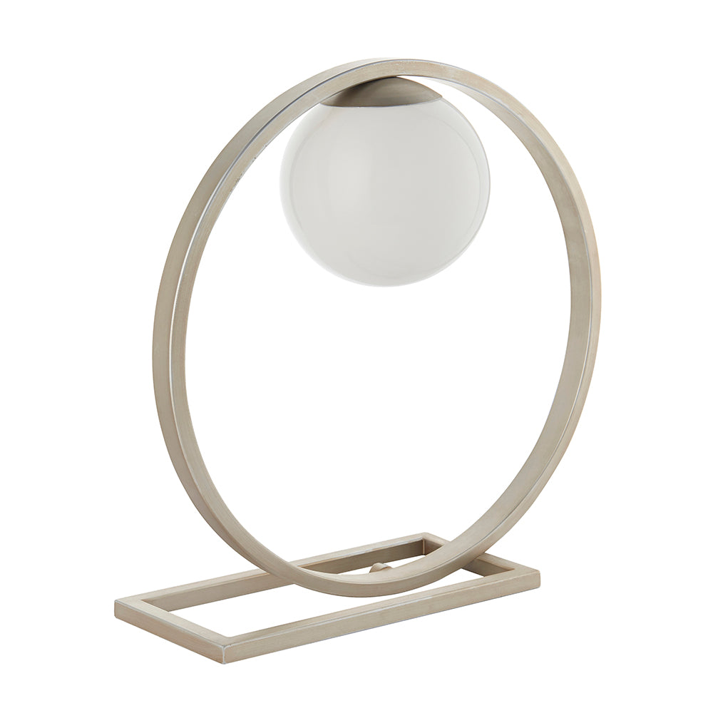 Geometric Brushed Silver & Opal Glass Table Lamp - ID 11117