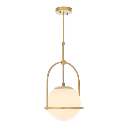 Opal Glass & Matt Antique Brass Height Adjustable Pendant- ID 11049