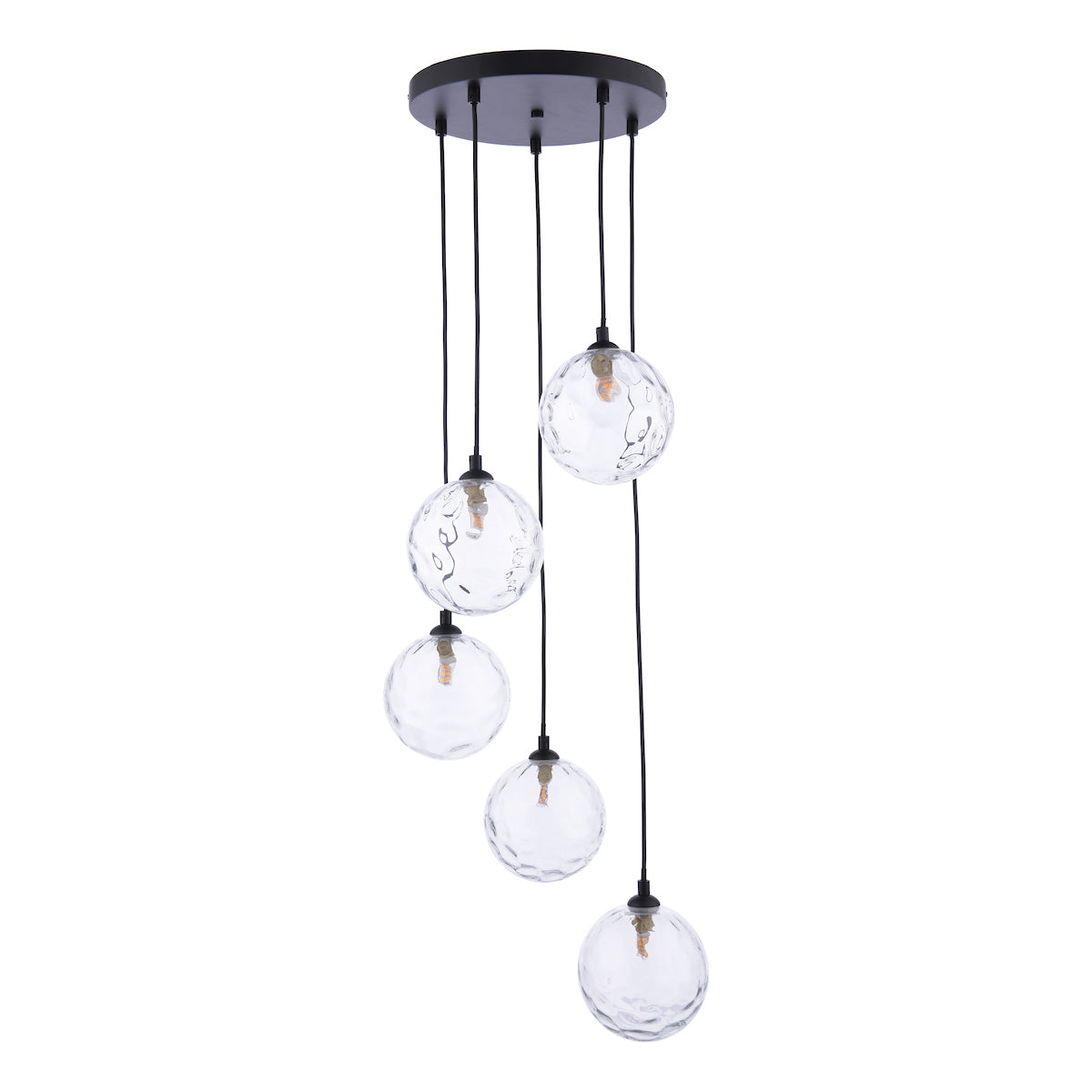 DIMPLE 5 Light Multi Pendant In Matt Black With Clear Dimpled Glass - ID 12196