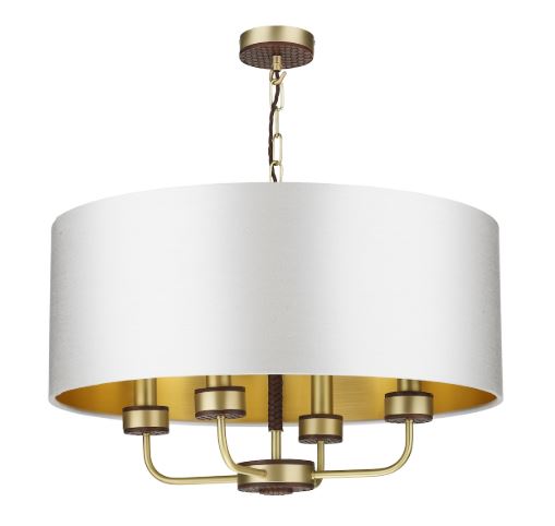 Hunter 4 Light Brass & Brown Pendant With Swan (Light Grey) & Gold Shade (Shade Colour Options Available) - ID 10271