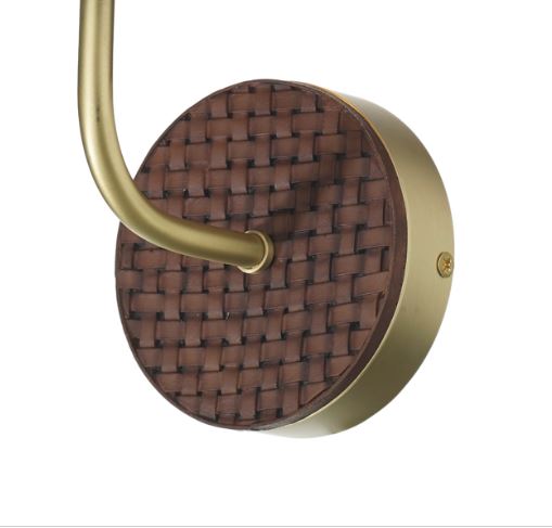 Hunter Brass & Brown Wall Light With Limestone & Gold Linen Shade (Shade Colour Options Available) - ID 10273