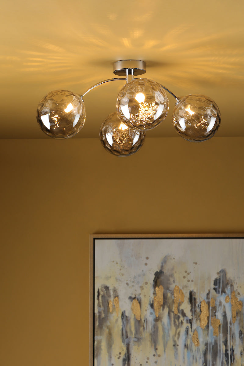DIMPLE 4 Light Semi-Flush In Polished Chrome With Smoked Dimpled Glass - ID 12204