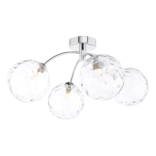 DIMPLE 4 Light Semi-Flush In Polished Chrome With Clear Dimpled Glass - ID 12203