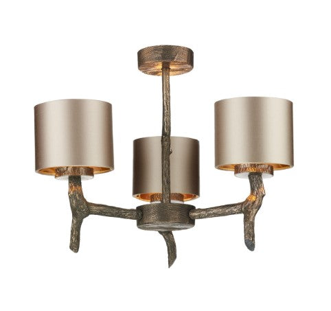 Joshua Bronze 3 Light Pendant with Almond Cream Satin Shades (other shade colours available) - ID 10258