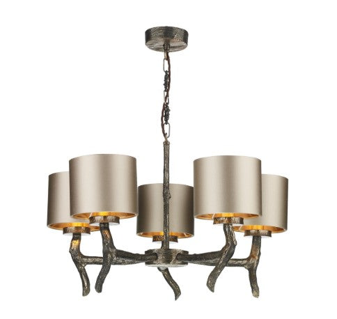 Joshua Bronze 5 Light Pendant with Almond Cream Satin Shades (other shade colours available) - ID 10259