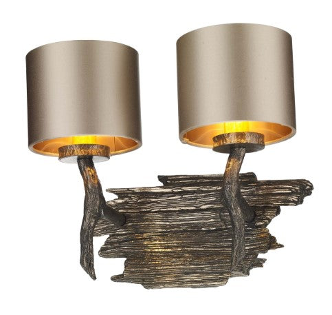 Joshua Bronze Double Wall Light with Almond Cream Satin Shades (other shade colours available) - ID 10264