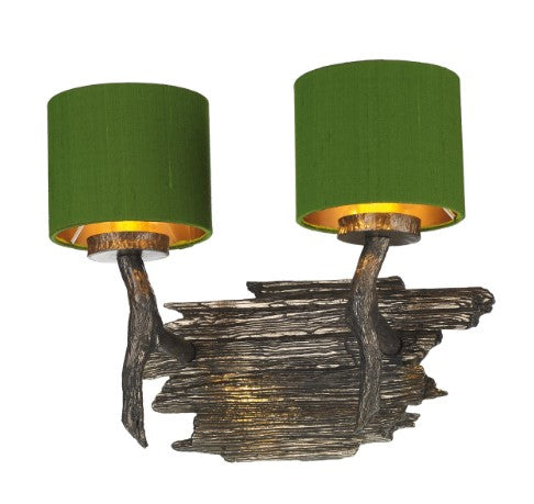 Joshua Bronze Double Wall Light with Olive Green Shades (other shade colours available) - ID 10265