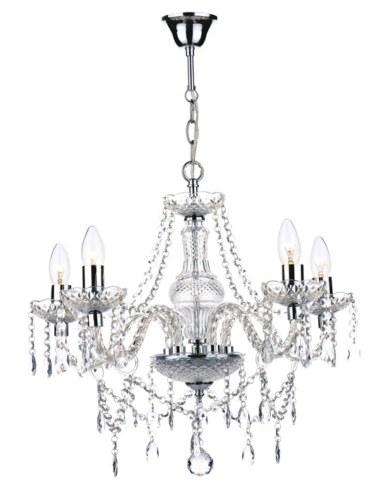 Katie Chrome & Glass 5 Lamp Chandelier - London Lighting - 1