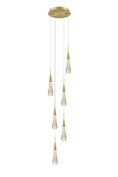 TOR Glass Droplet 6 Light Multi Pendant With Gold Detailing - ID 12245