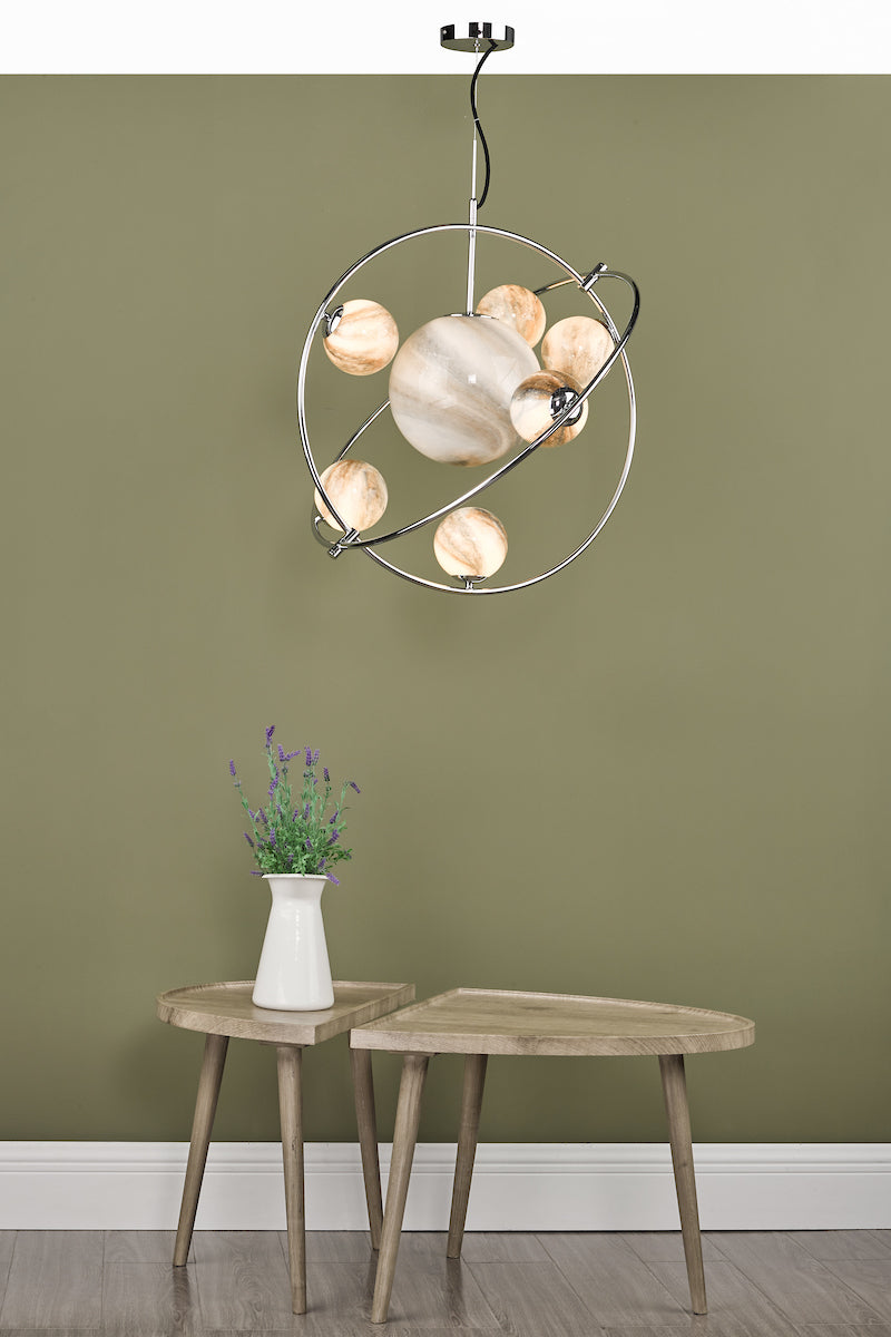 MIK 7 Light Glass & Chrome Planetary Pendant - ID 12222