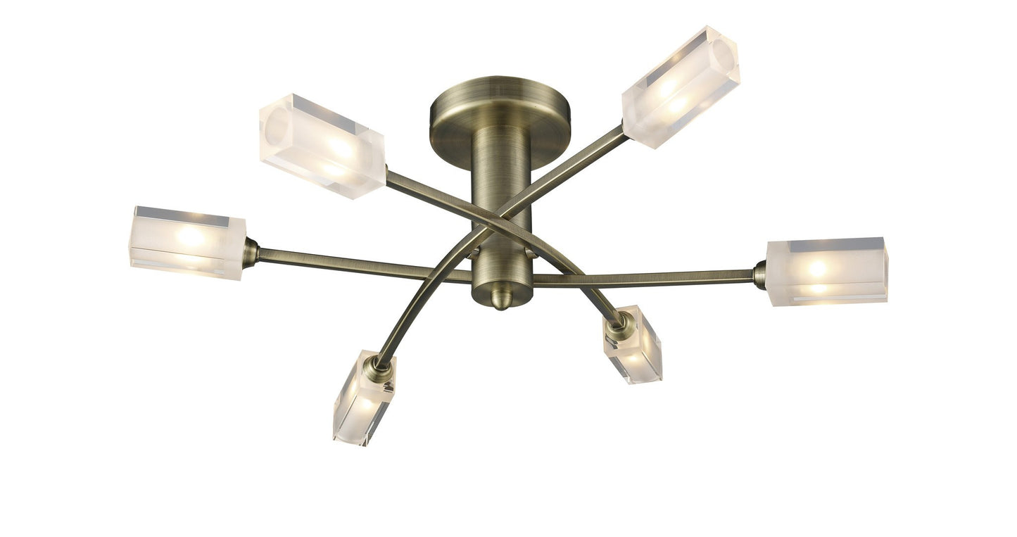 Morgan Antique Brass 6 Lamp Semi-Flush - London Lighting - 1
