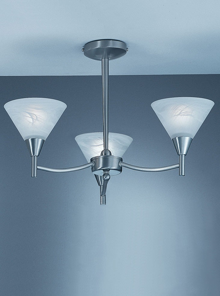 Keiss 3 Light Ceiling Light In satin nickel finish with alabaster effect glasses - ID 1882