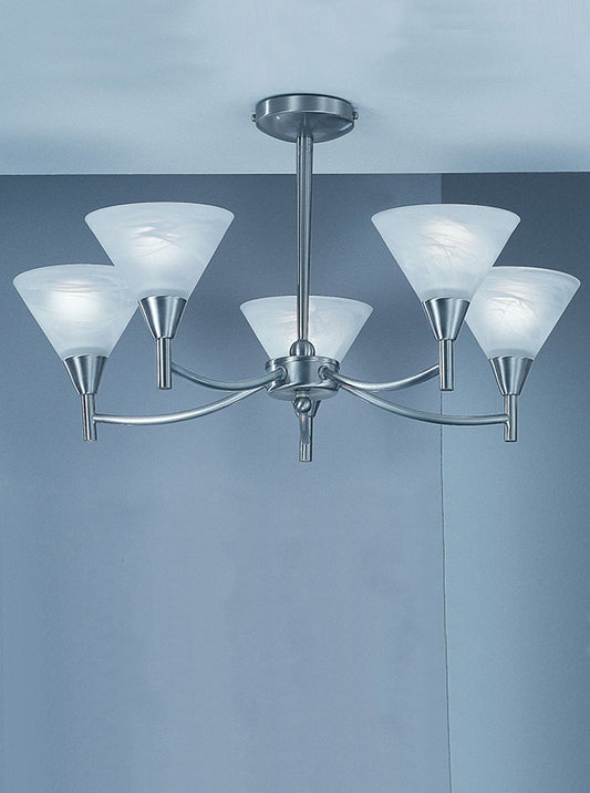 Keiss 5 Light Ceiling Light In Satin Nickel with Alabaster Glass - ID 1881