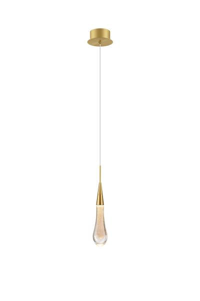 TOR Glass Droplet 1 Light Single Pendant With Gold Detailing - ID 12243