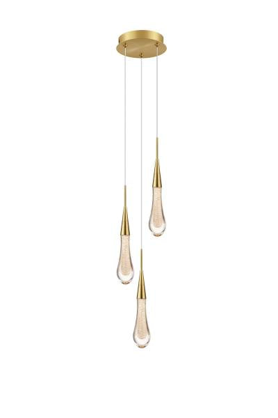 TOR Glass Droplet 3 Light Multi Pendant With Gold Detailing - ID 12023
