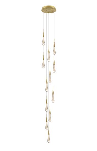 TOR Glass Droplet 12 Light Multi Pendant With Gold Detailing - ID 11872