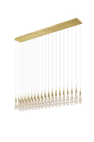 TOR Glass Droplet 36 Light Linear Pendant With Gold Detailing - ID 12258