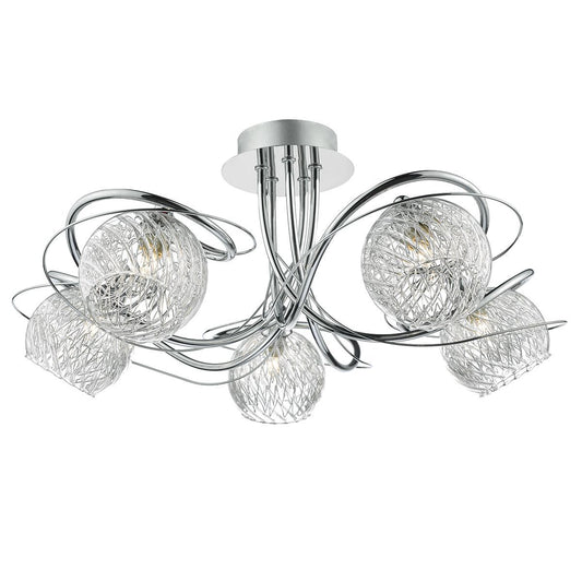 5 Light Semi Flush Ceiling Light With Decorative Wire Effect Glass - ID 8453