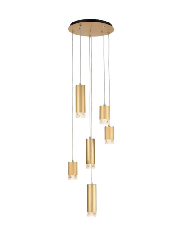 Stepton Brushed Satin Gold & Textured Glass 6 Light Multiple Drop Pendant - ID 10628