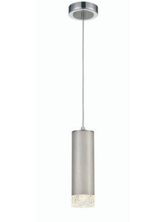 Stepton Brushed Satin Nickel & Textured Glass 1 Light Single Pendant - ID 10640