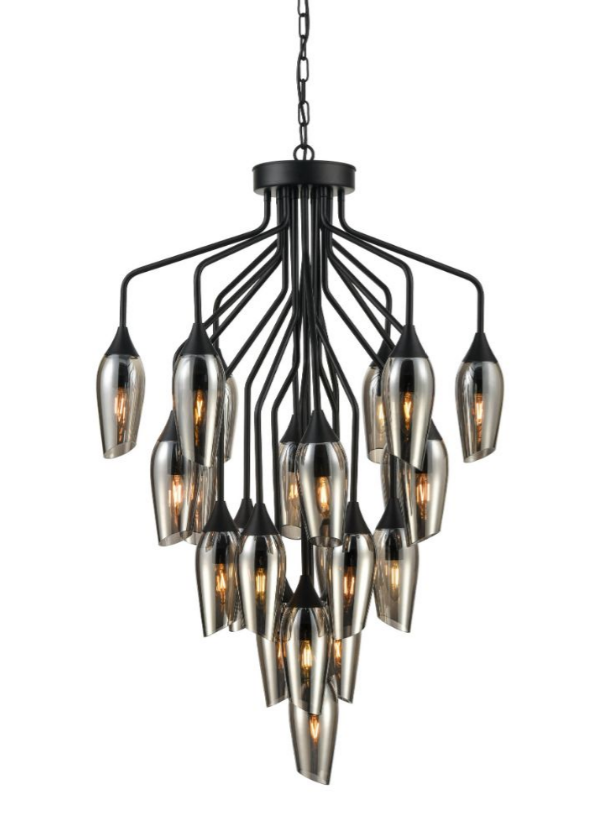 Bexley Angle Cut Smoked Glass 22 Light Chandelier - ID 10642