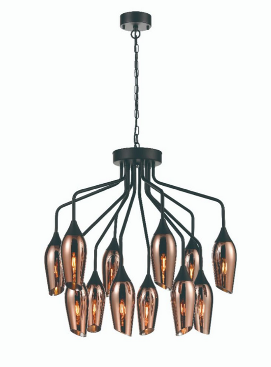 Bexley Angle Cut Copper Coloured Glass 12 Light Chandelier - ID 10645