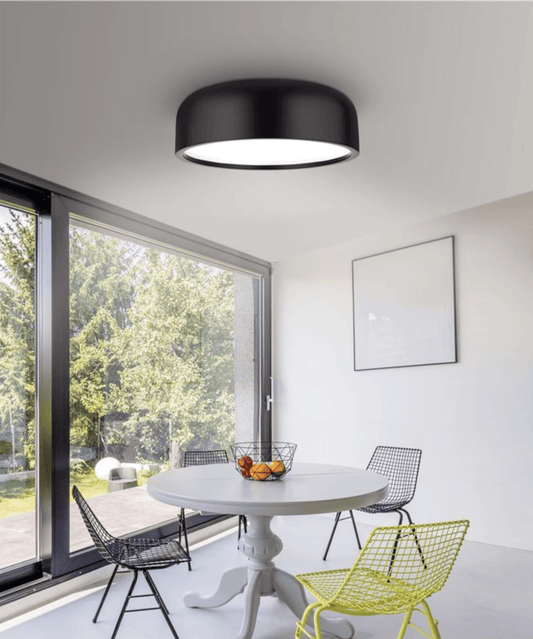 Steel & Acrylic Matt Black Flush Ceiling Light - ID 7381