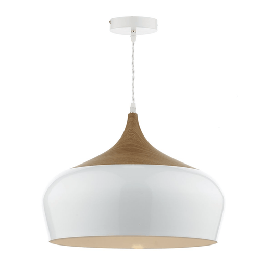 Sutton White & Wood Large Single Pendant - ID 5943 - 2 Available Reduced