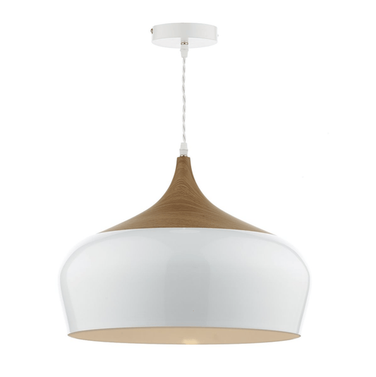 Sutton White & Wood Large Single Pendant - ID 5943