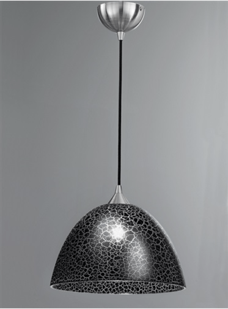 Golspie Medium Crackled Black Glass Single Pendant - ID 4950