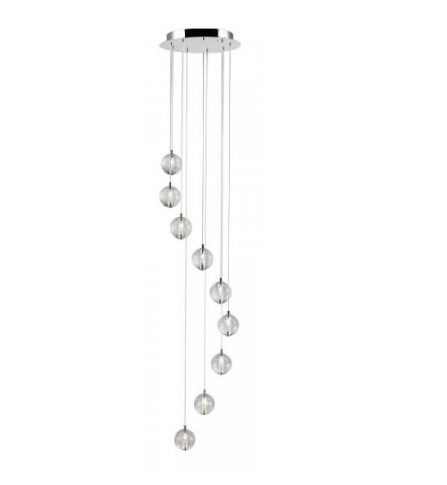 Bubbled Glass 9 Lamp LED Stairwell Pendant - ID 7809